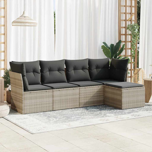 Set Divano da Giardino 5pz con Cuscini-Sofa da Giardino-Divanetto da esterno Grigio Chiaro Polyrattan 432779