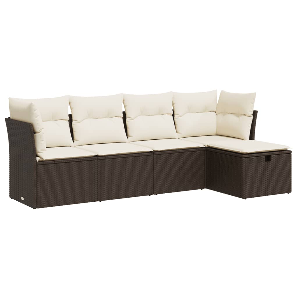 Set Divano da Giardino 5 pz con Cuscini-Sofa da Giardino-Divanetto da esterno Marrone in Polyrattan 853127