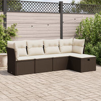 Set Divano da Giardino 5 pz con Cuscini Marrone in Polyrattan