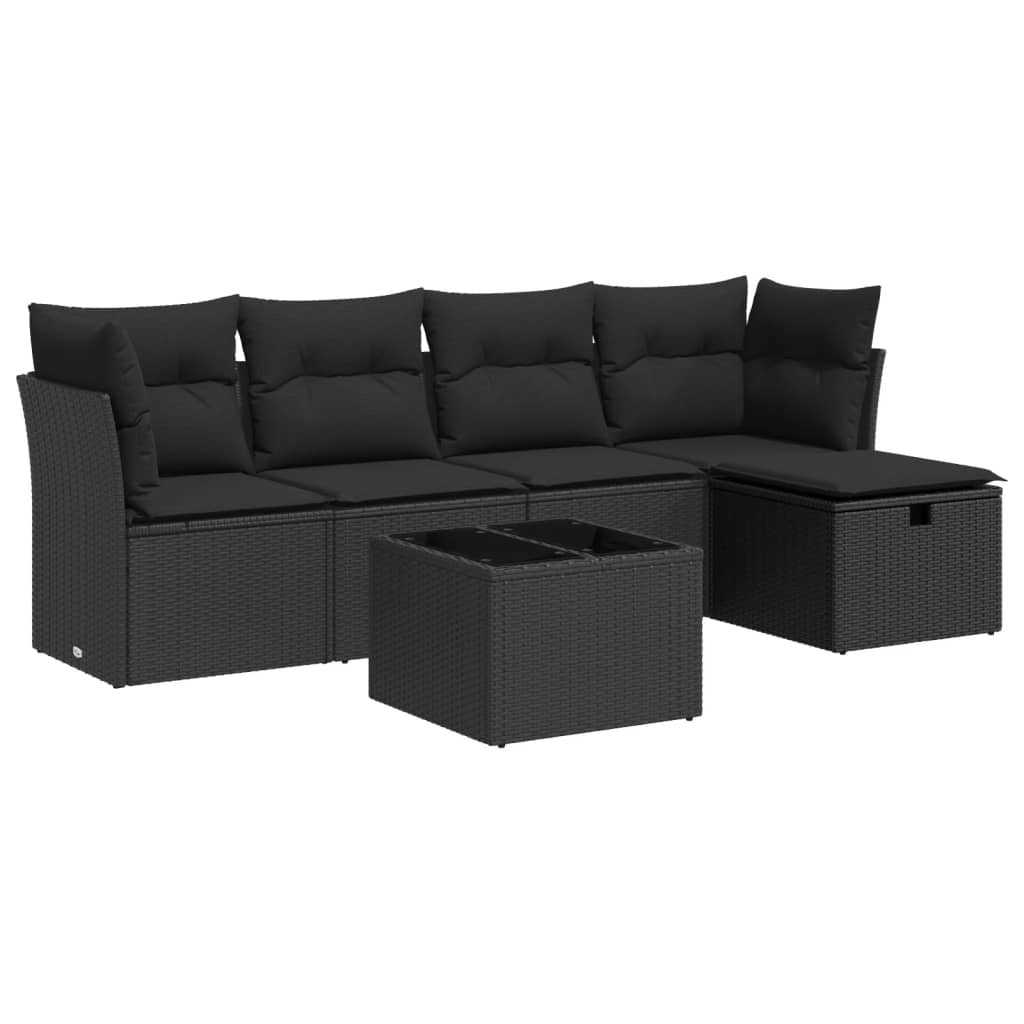 Set Divano da Giardino 6 pz con Cuscini Nero in Polyrattan 3325271