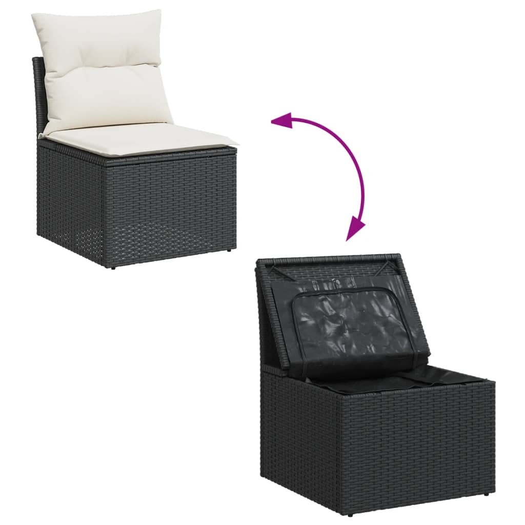 Set Divano da Giardino 6 pz con Cuscini Nero in Polyrattan 3325272