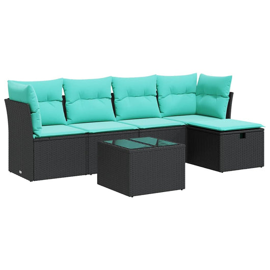 Set Divano da Giardino 6 pz con Cuscini Nero in Polyrattan 3325273