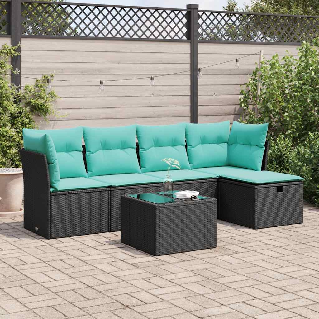 Set Divano da Giardino 6 pz con Cuscini Nero in Polyrattan 3325273