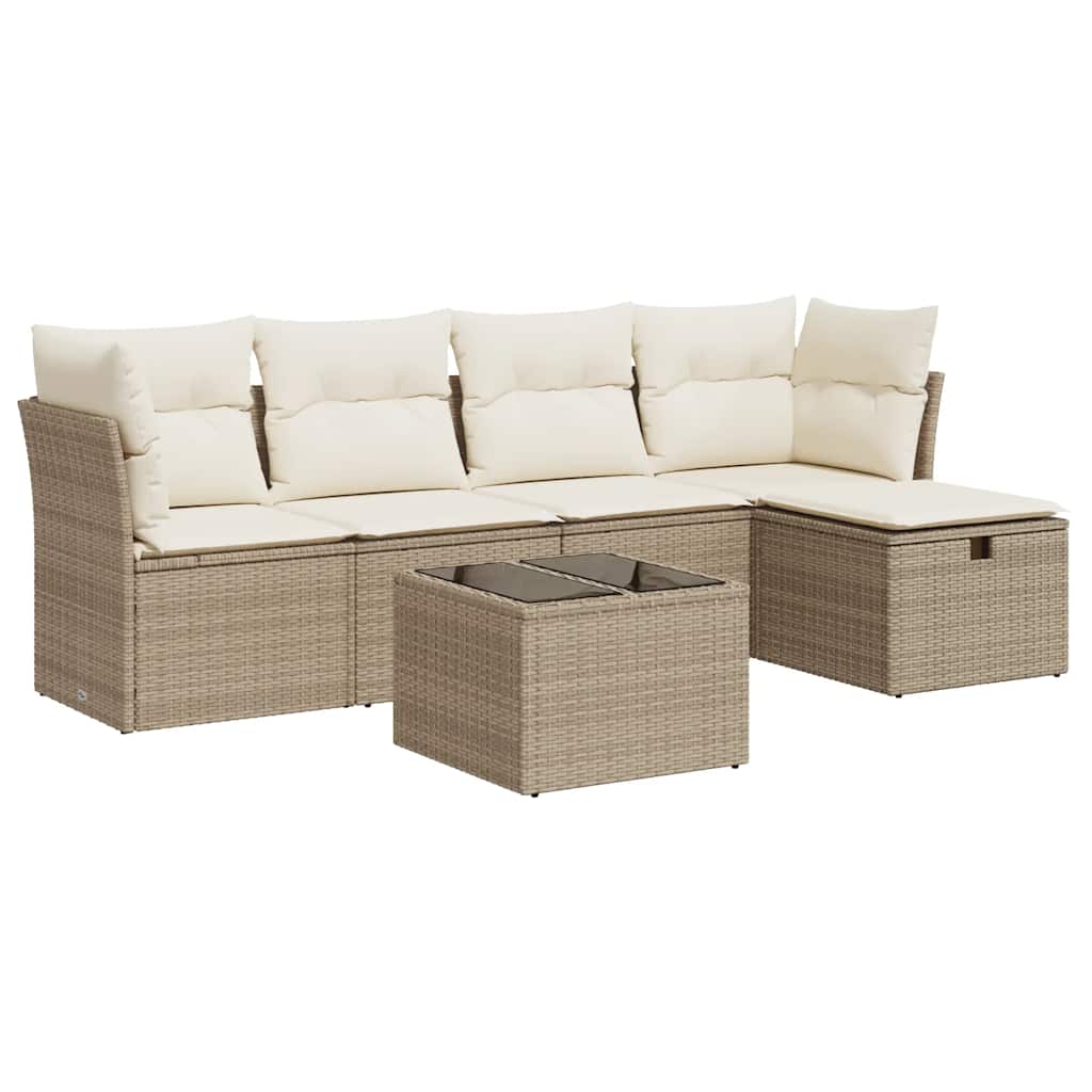 Set Divano da Giardino 6 pz con Cuscini Beige in Polyrattan