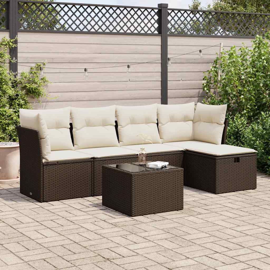 vidaXL Set Divano da Giardino 6 pz con Cuscini Marrone in Polyrattan