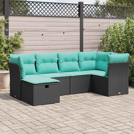 Set Divano da Giardino 6 pz con Cuscini Nero in Polyrattan 3325283