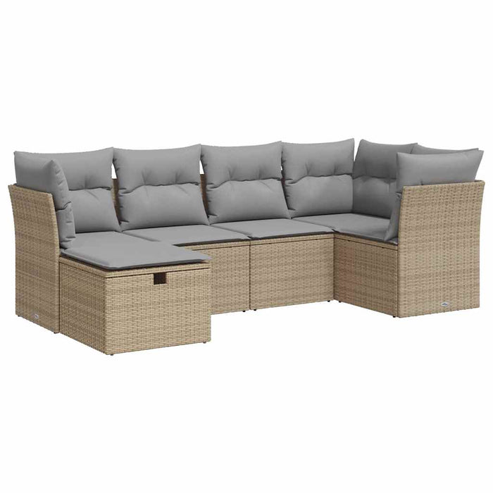 vidaXL Set Divano da Giardino 6 pz con Cuscini Beige in Polyrattan