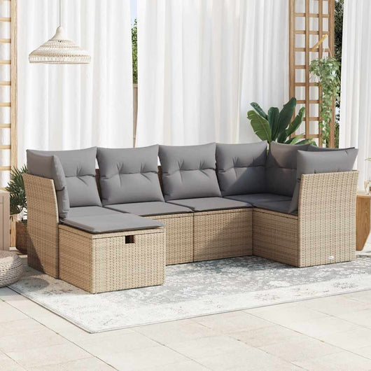 vidaXL Set Divano da Giardino 6 pz con Cuscini Beige in Polyrattan
