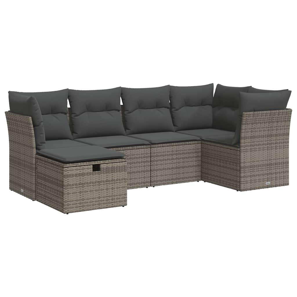 Set Divano da Giardino 6 pz con Cuscini Grigio in Polyrattan 3325286