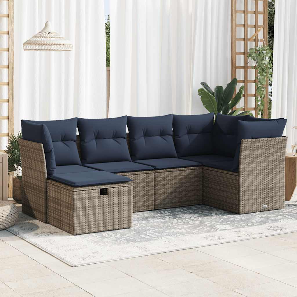 vidaXL Set Divano da Giardino 6 pz con Cuscini Grigio in Polyrattan