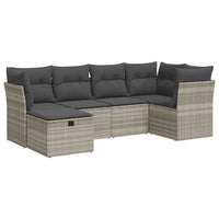 Set Divano da Giardino 6pz con Cuscini Grigio Chiaro Polyrattan