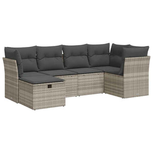 Set Divano da Giardino 6pz con Cuscini Grigio Chiaro Polyrattan