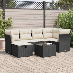 vidaXL Set Divani da Giardino con Cuscini 7pz Nero Polyrattan