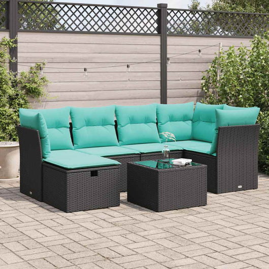 Set Divani da Giardino con Cuscini 7pz Nero Polyrattan 3325293