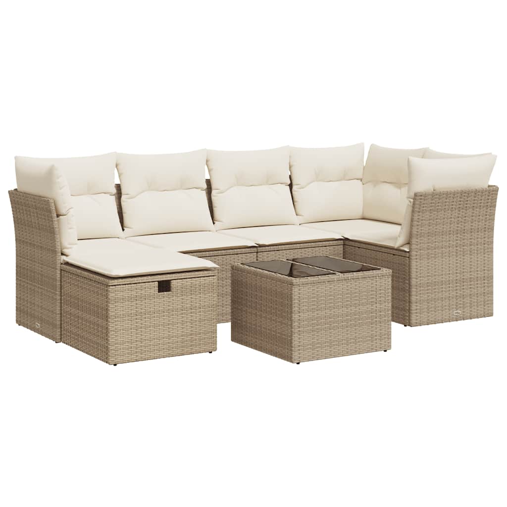 Set Divani da Giardino 7 pz con Cuscini Beige in Polyrattan