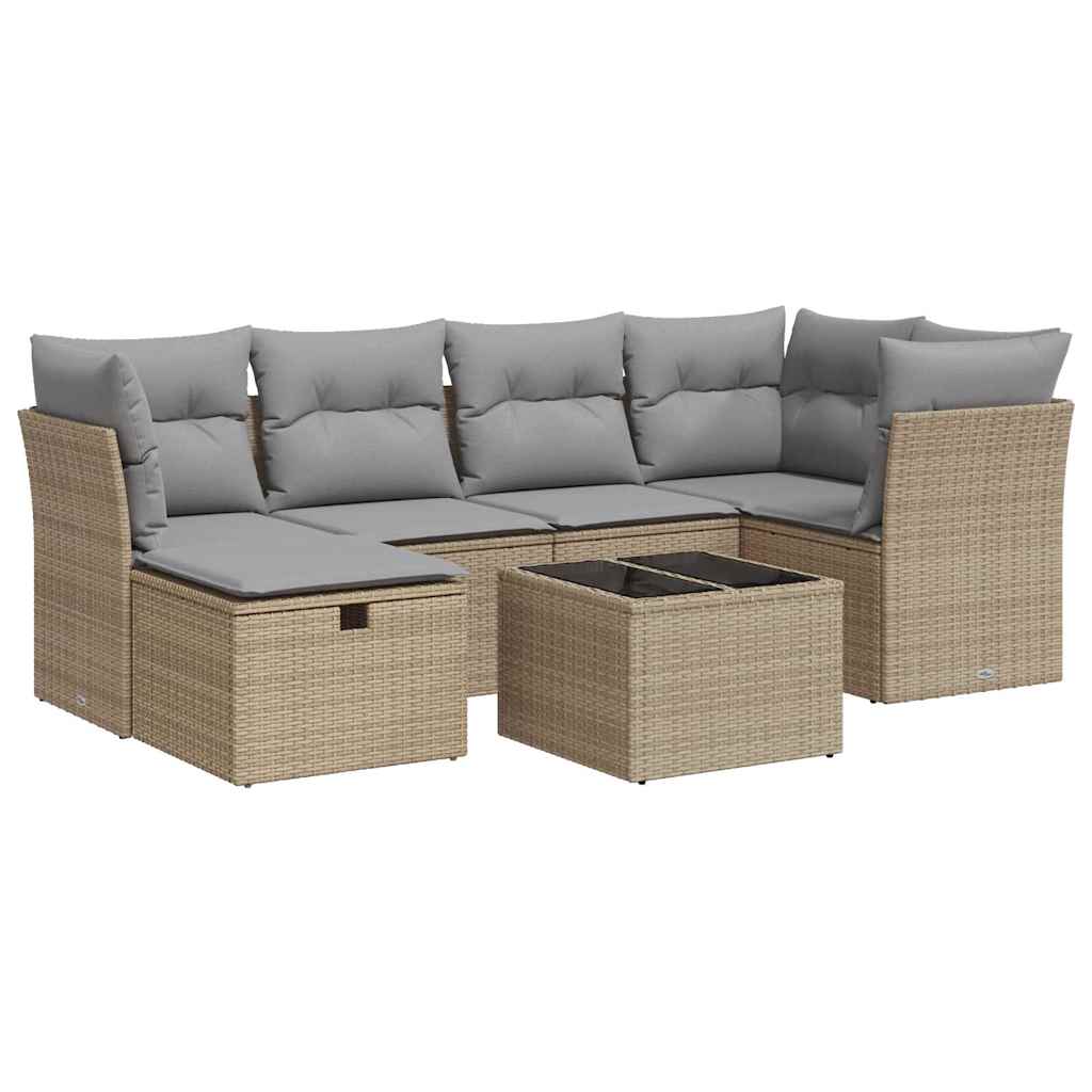 Set Divani da Giardino 7 pz con Cuscini Beige in Polyrattan