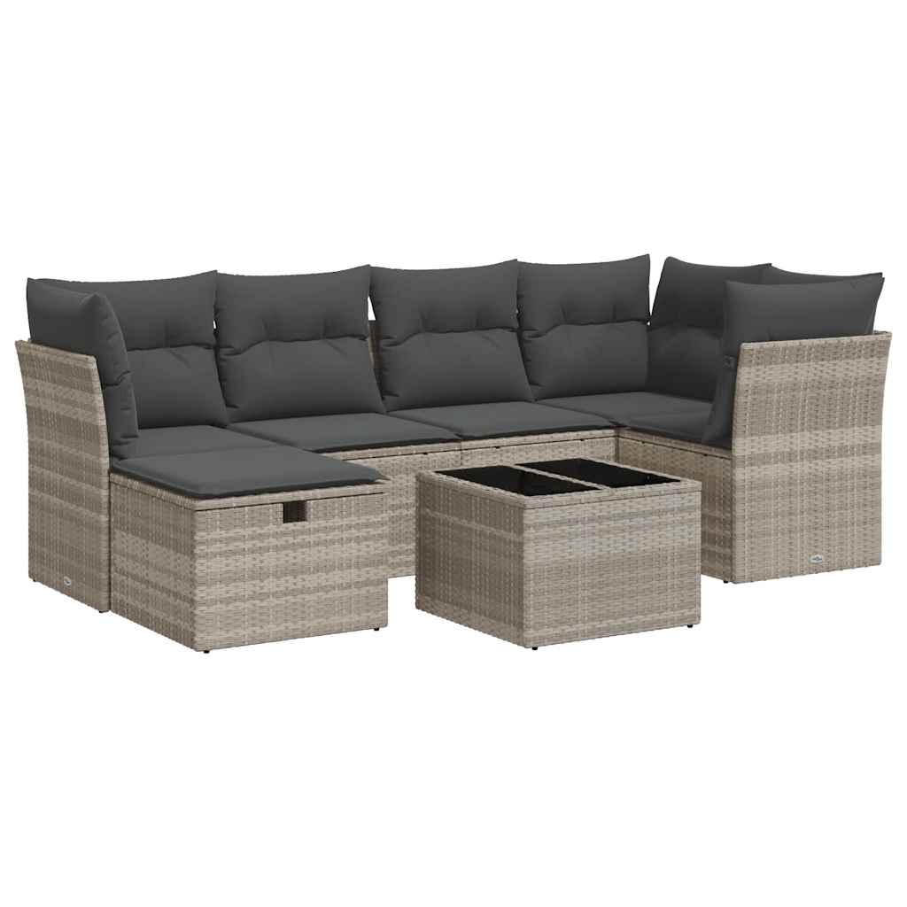 vidaXL Set Divani da Giardino 7pz con Cuscini Grigio Chiaro Polyrattan