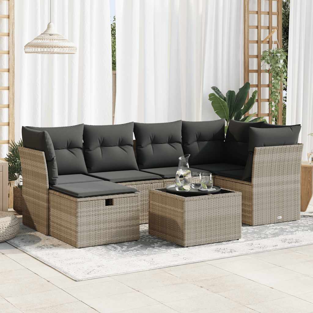 vidaXL Set Divani da Giardino 7pz con Cuscini Grigio Chiaro Polyrattan