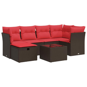 vidaXL Set Divani da Giardino 7 pz con Cuscini Marrone in Polyrattan