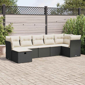 vidaXL Set Divani da Giardino con Cuscini 7pz Nero Polyrattan