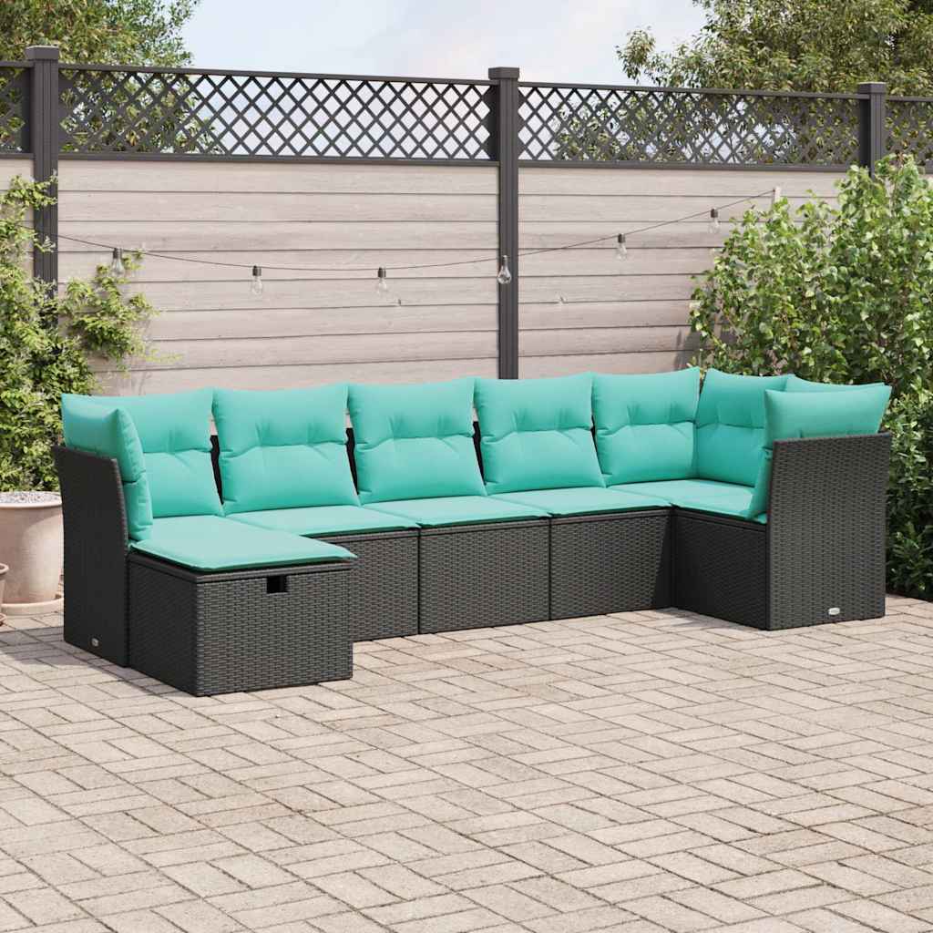 Set Divani da Giardino con Cuscini 7pz Nero Polyrattan 3325303