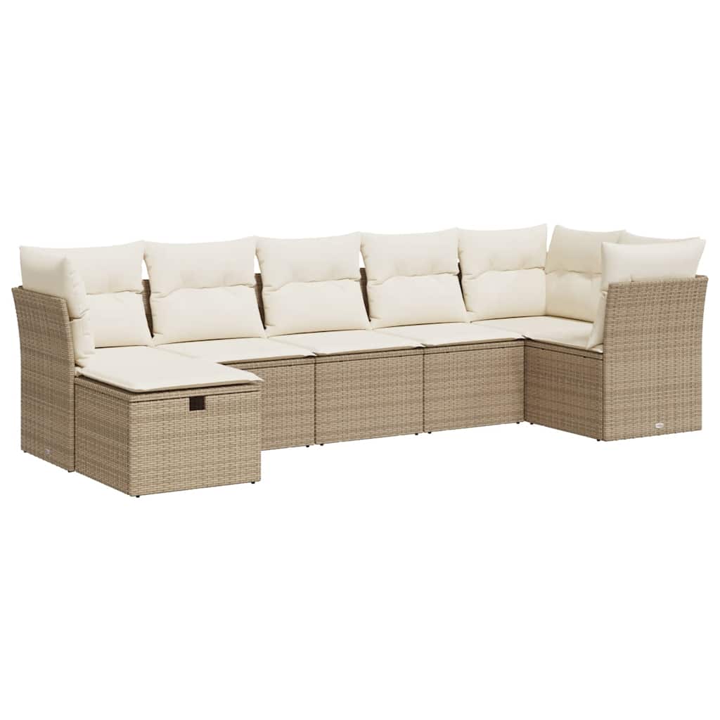 Set Divani da Giardino 7 pz con Cuscini Beige in Polyrattan
