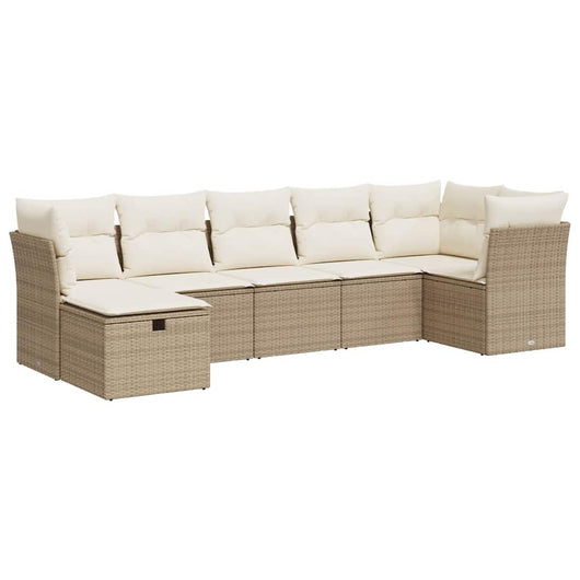 Set Divani da Giardino 7 pz con Cuscini Beige in Polyrattan