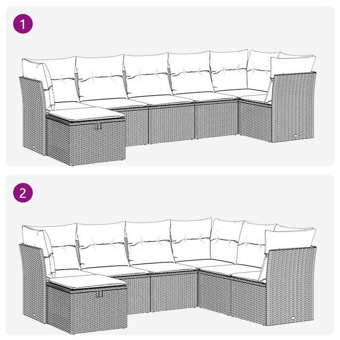Set Divani da Giardino 7 pz con Cuscini Beige in Polyrattan