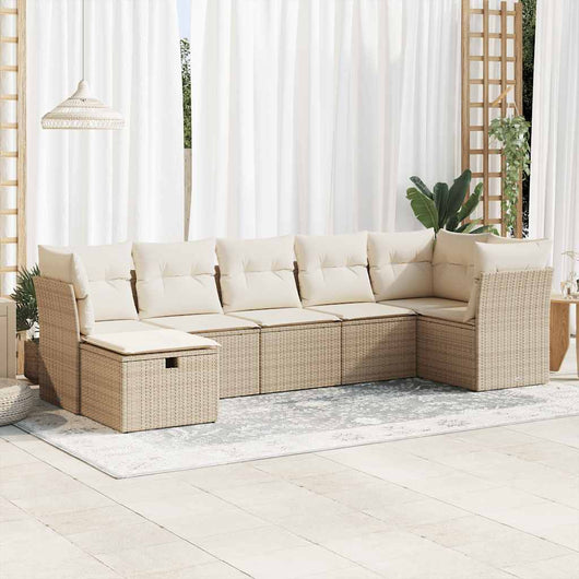Set Divani da Giardino 7 pz con Cuscini Beige in Polyrattan