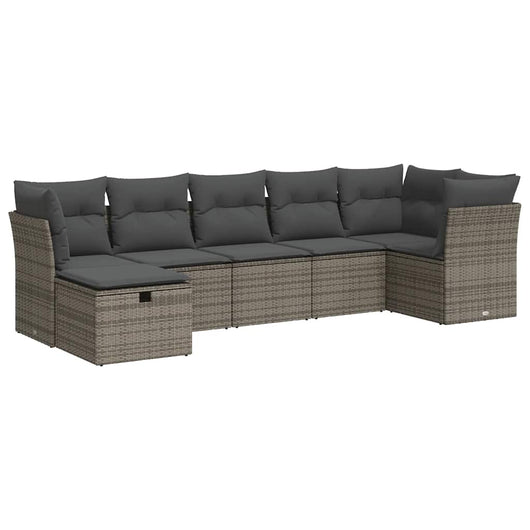 Set Divani da Giardino 7 pz con Cuscini Grigio in Polyrattan