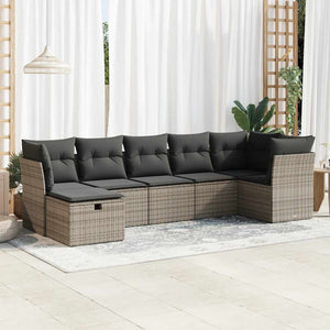 Set Divani da Giardino 7 pz con Cuscini Grigio in Polyrattan