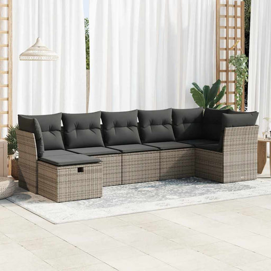 Set Divani da Giardino 7 pz con Cuscini Grigio in Polyrattan