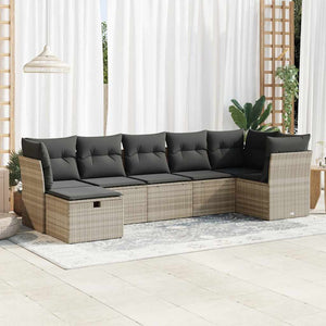 vidaXL Set Divani da Giardino 7pz con Cuscini Grigio Chiaro Polyrattan