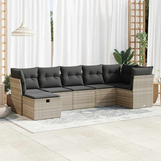vidaXL Set Divani da Giardino 7pz con Cuscini Grigio Chiaro Polyrattan