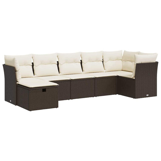 vidaXL Set Divani da Giardino 7 pz con Cuscini Marrone in Polyrattan