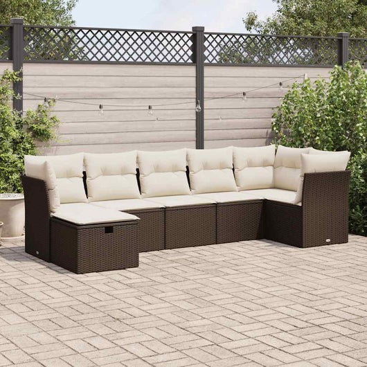 vidaXL Set Divani da Giardino 7 pz con Cuscini Marrone in Polyrattan