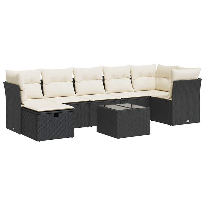 Set Divani da Giardino con Cuscini 8 pz Nero in Polyrattan