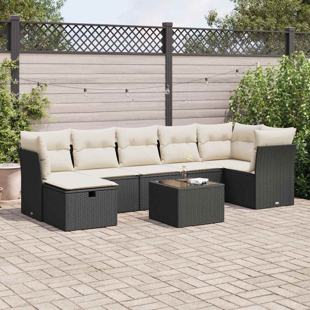 Set Divani da Giardino con Cuscini 8 pz Nero in Polyrattan