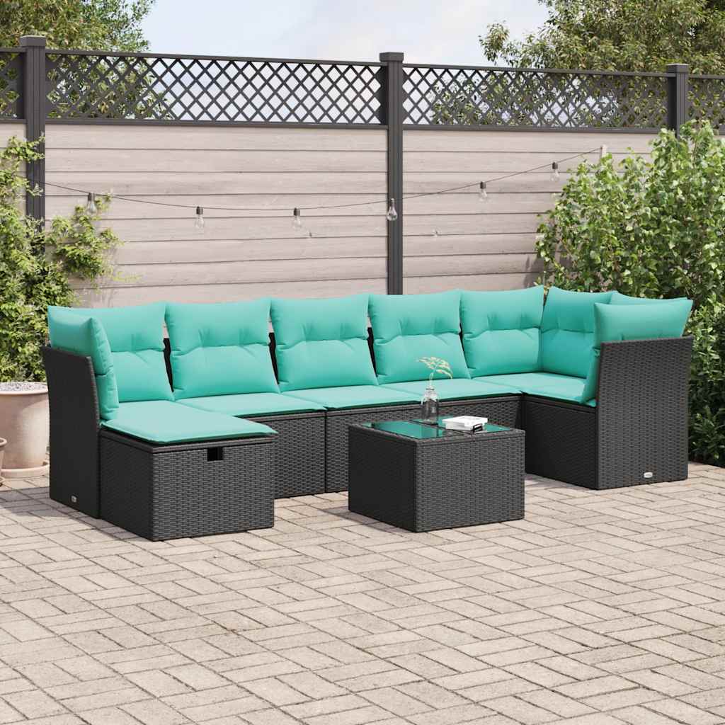Set Divani da Giardino con Cuscini 8 pz Nero in Polyrattan 3325313
