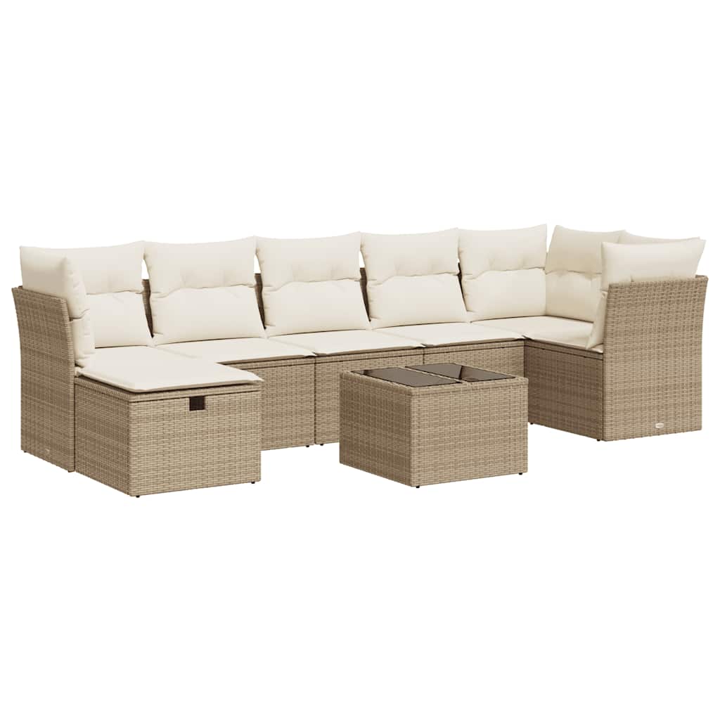 vidaXL Set Divano da Giardino 8 pz con Cuscini Beige in Polyrattan