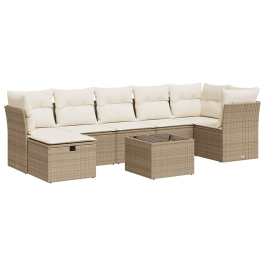 vidaXL Set Divano da Giardino 8 pz con Cuscini Beige in Polyrattan