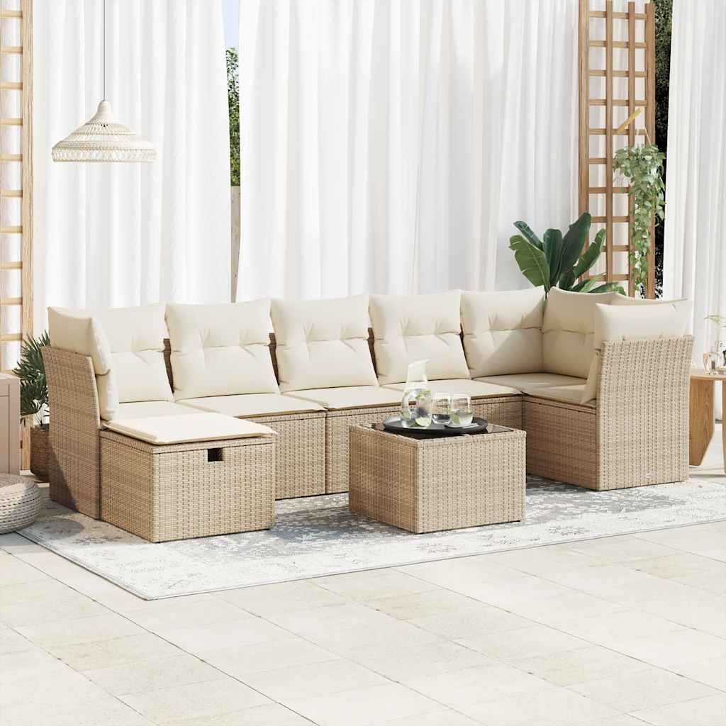 vidaXL Set Divano da Giardino 8 pz con Cuscini Beige in Polyrattan