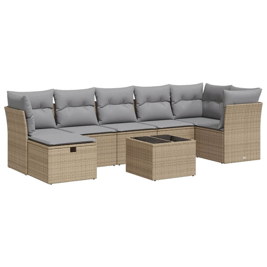 vidaXL Set Divano da Giardino 8 pz con Cuscini Beige in Polyrattan