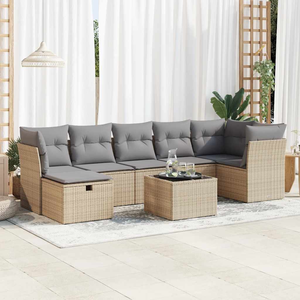 vidaXL Set Divano da Giardino 8 pz con Cuscini Beige in Polyrattan