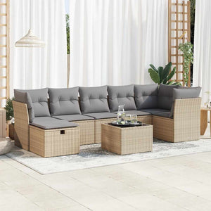 vidaXL Set Divano da Giardino 8 pz con Cuscini Beige in Polyrattan