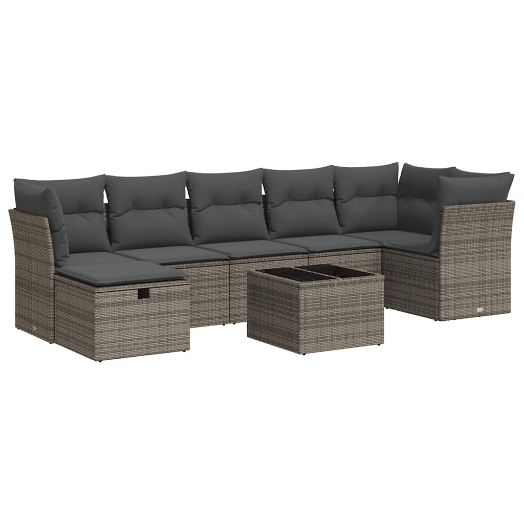 vidaXL Set Divano da Giardino 8 pz con Cuscini Grigio in Polyrattan