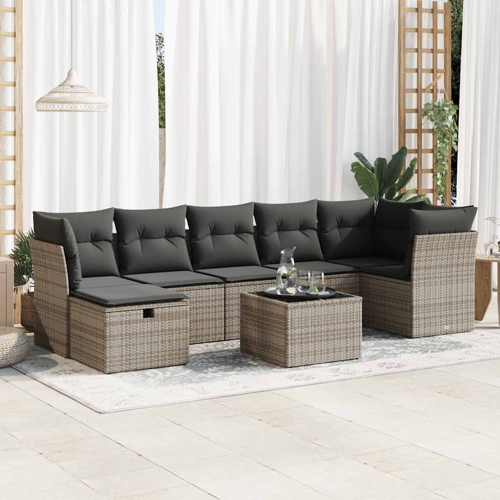 vidaXL Set Divano da Giardino 8 pz con Cuscini Grigio in Polyrattan