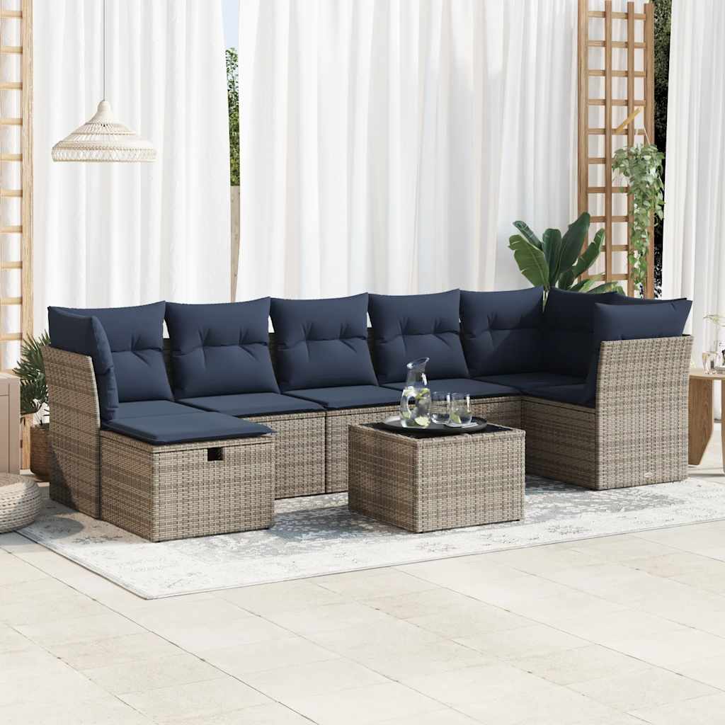 vidaXL Set Divano da Giardino 8 pz con Cuscini Grigio in Polyrattan