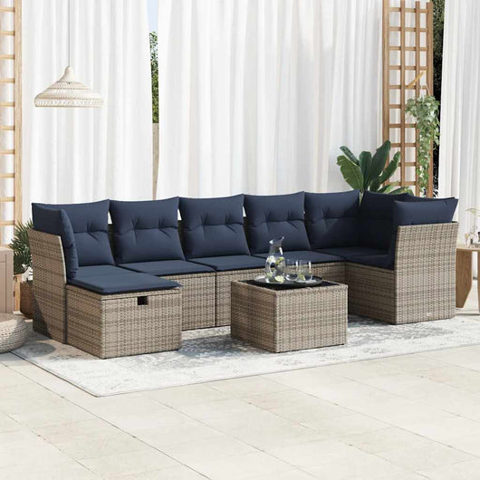 vidaXL Set Divano da Giardino 8 pz con Cuscini Grigio in Polyrattan