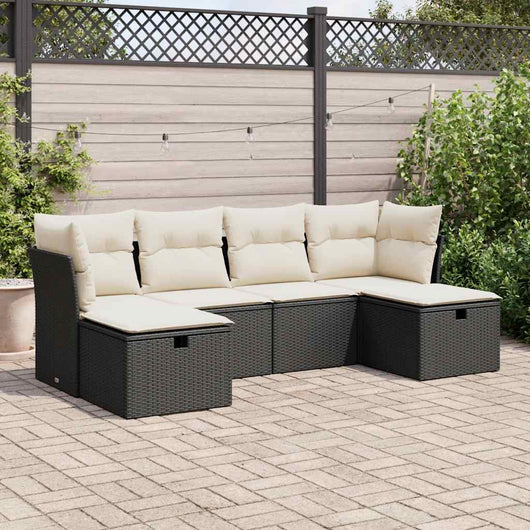vidaXL Set Divano da Giardino 6 pz con Cuscini Nero in Polyrattan